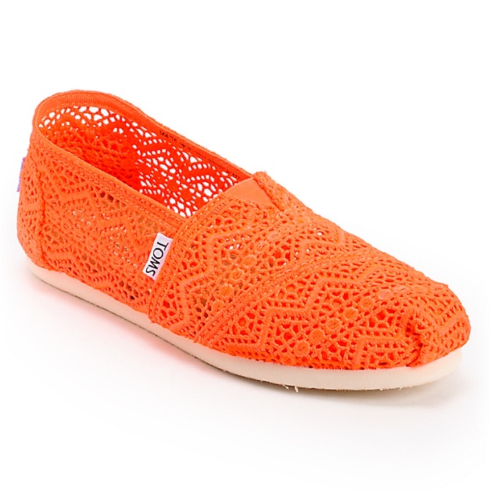TOMS Classics Neon Coral Crochet Flats